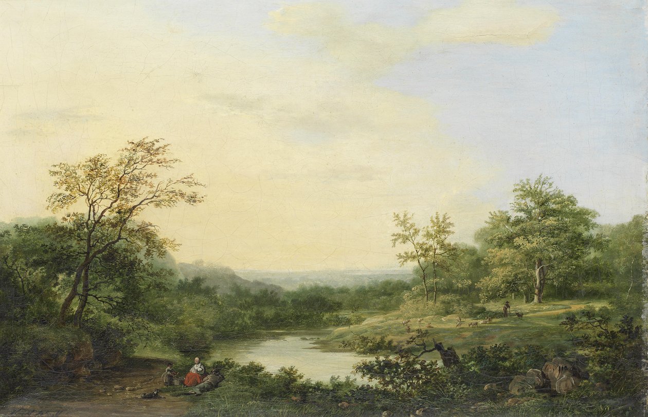 Et romantisk elvelandskap av Hendrik Pieter Koekkoek