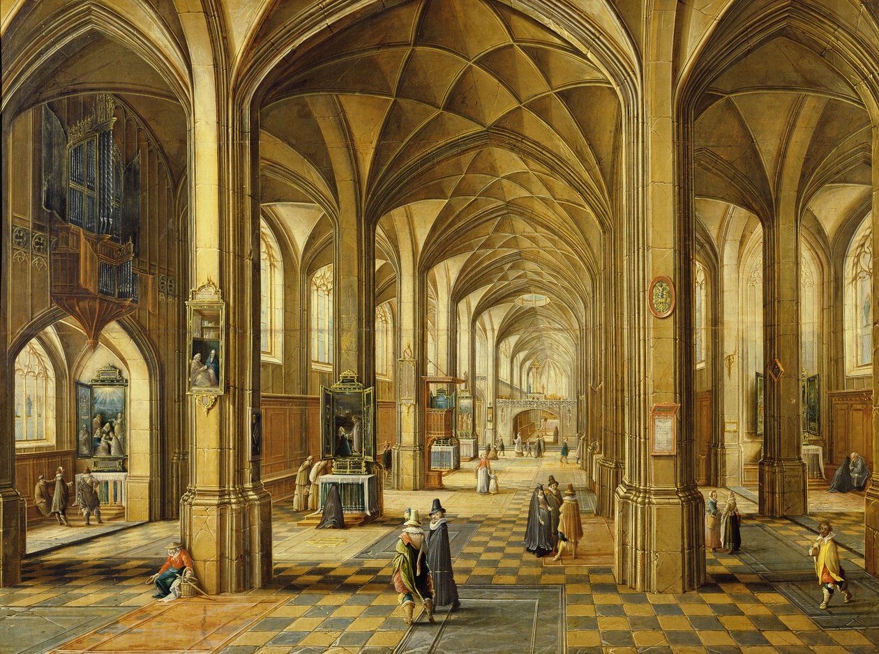 Interiør i en kirke i gotisk stil med tre skip av Hendrik the Younger Steenwyck