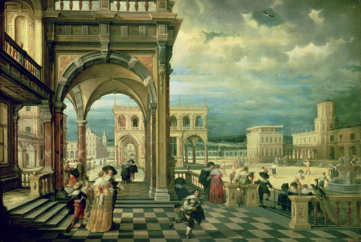 Italiensk palass, 1623 (olje på kobber) av Hendrik the Younger Steenwyck