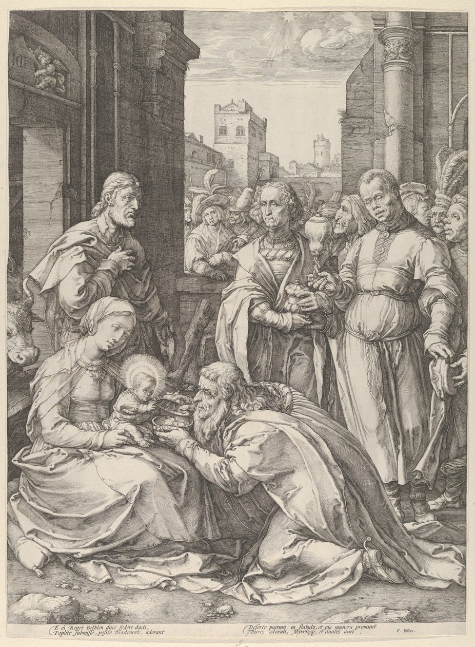 Tilbedelse av Magi,.n.d., n.d.. av Hendrik Goltzius