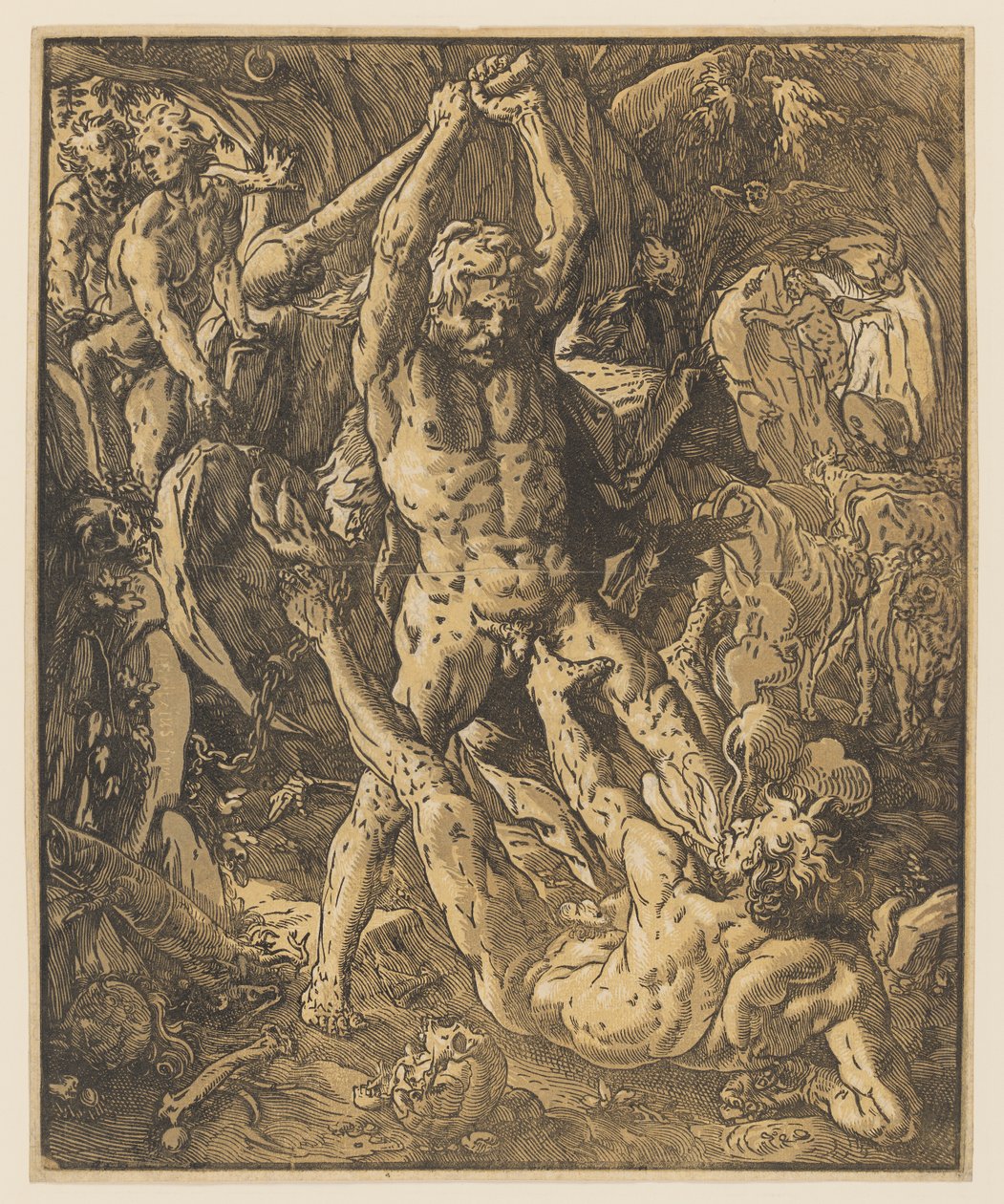 Hercules dreper Cacus av Hendrik Goltzius