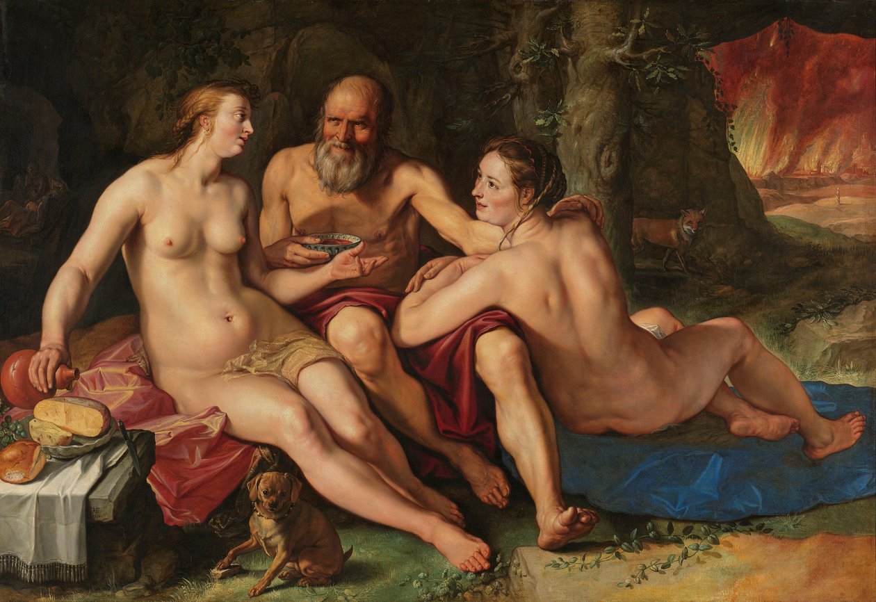 Lot og hans døtre, 1616 av Hendrik Goltzius