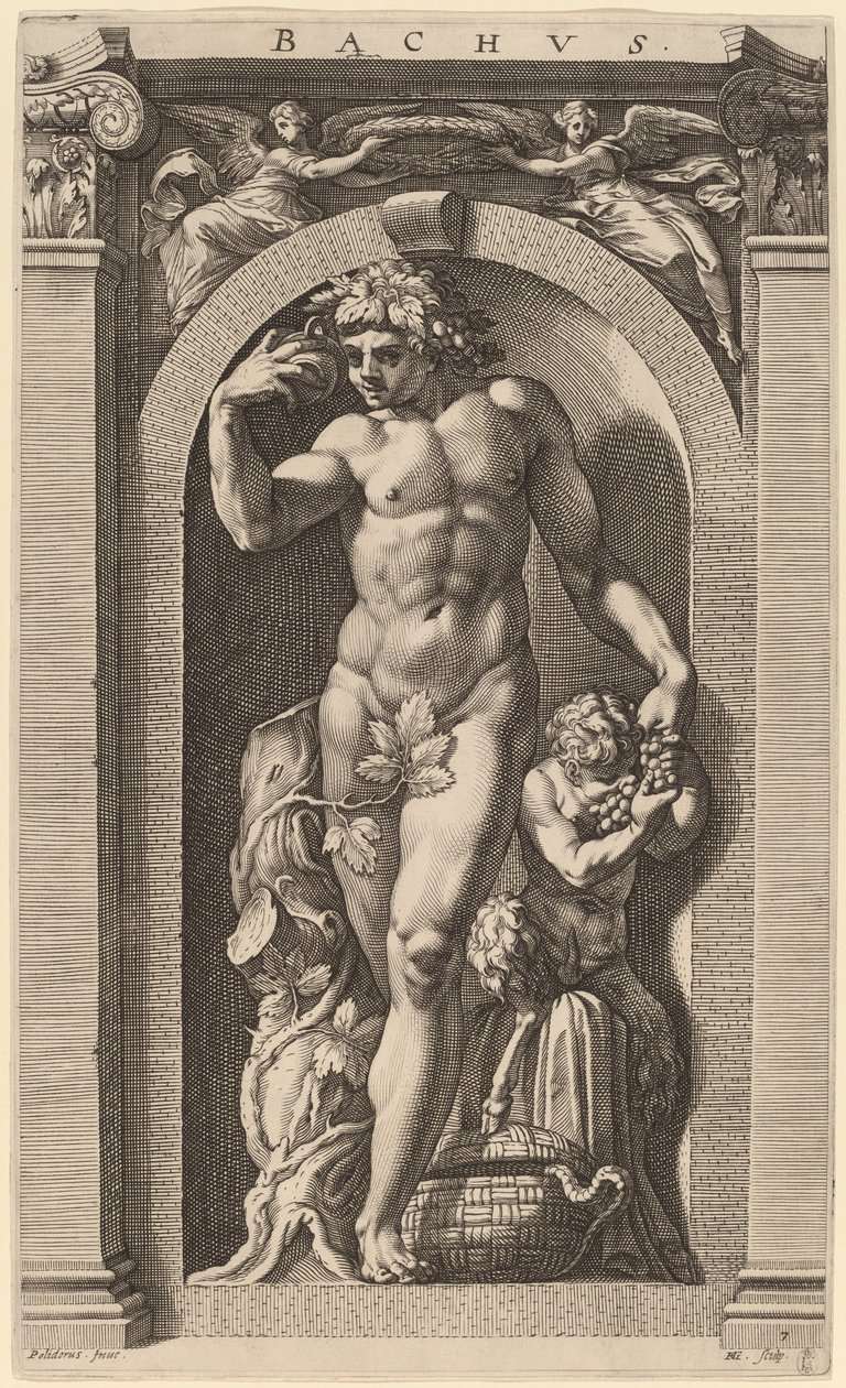 Bacchus av Hendrik Goltzius after Polidoro da Caravaggio