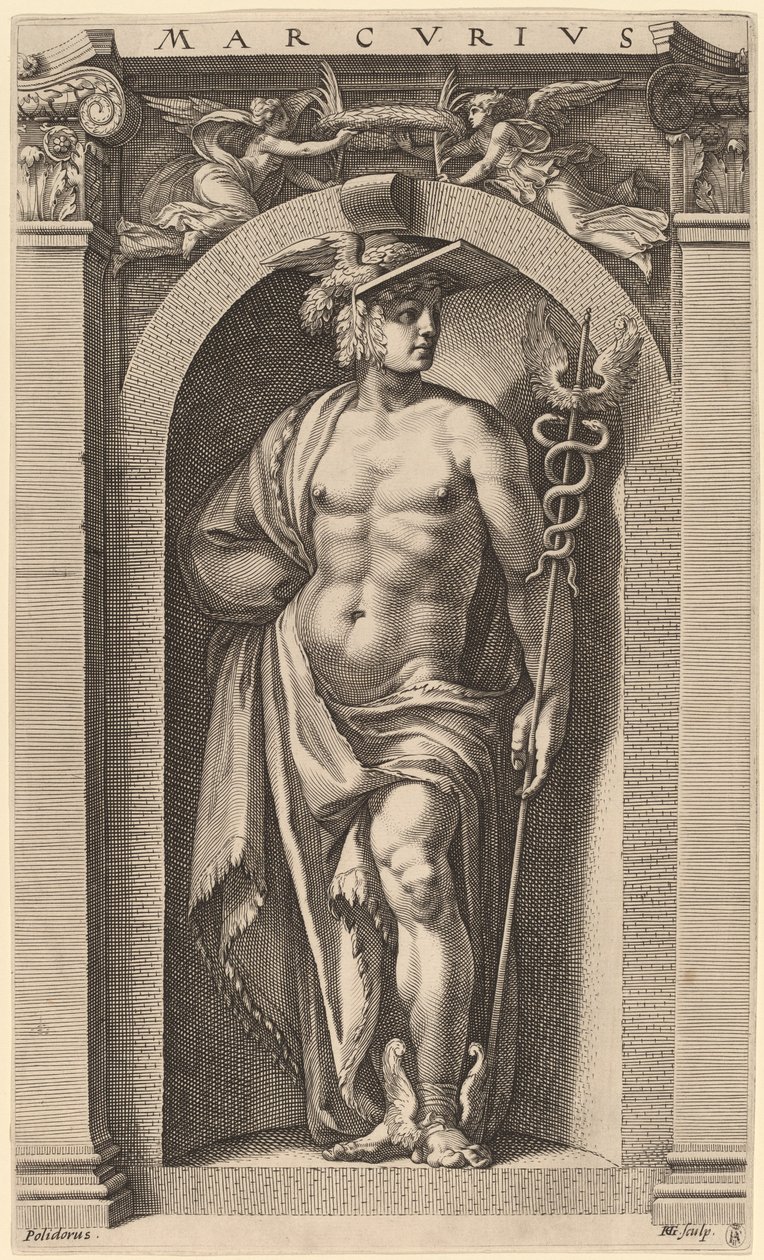 Merkur av Hendrik Goltzius after Polidoro da Caravaggio