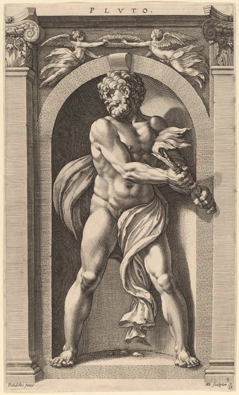 Pluto av Hendrik Goltzius after Polidoro da Caravaggio