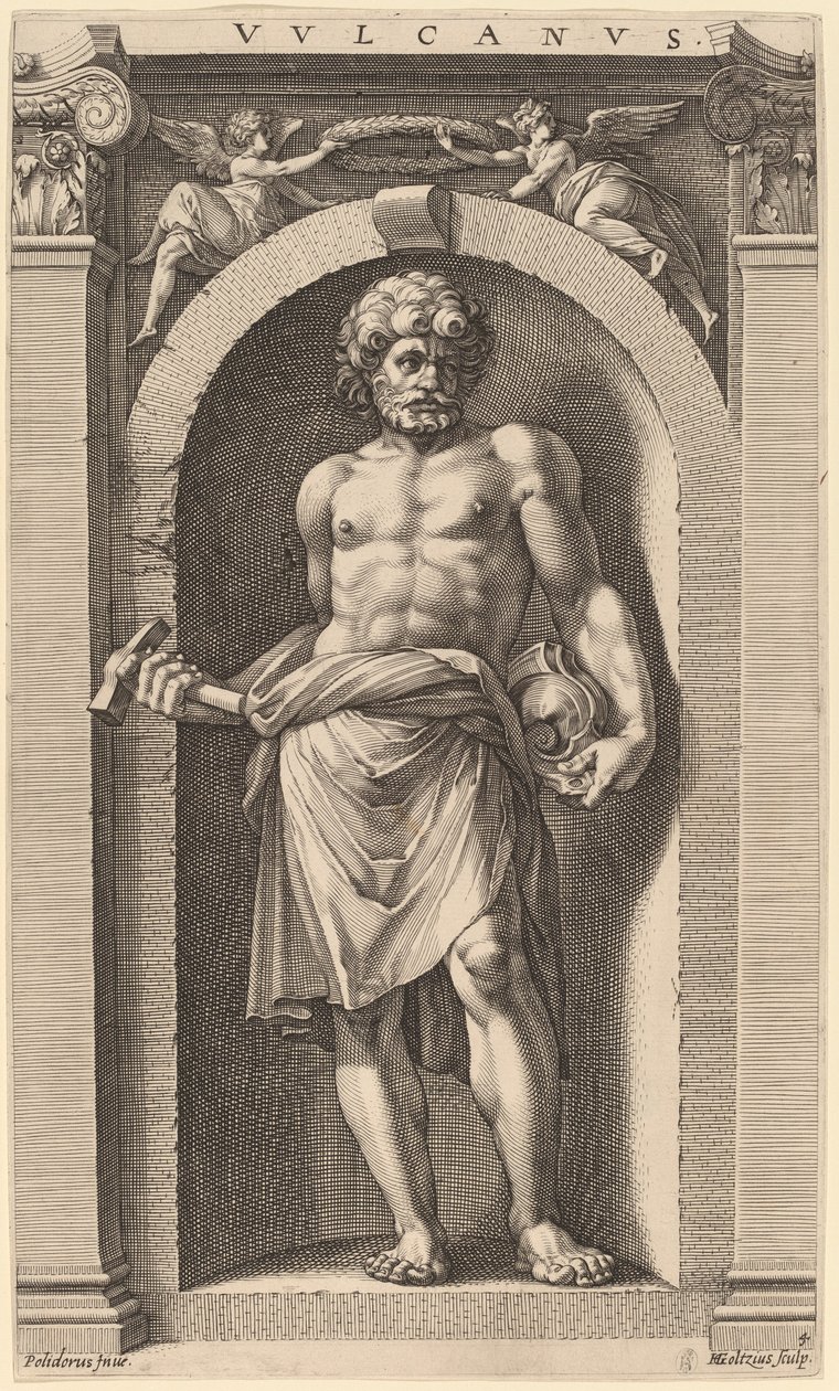 Vulkan av Hendrik Goltzius after Polidoro da Caravaggio