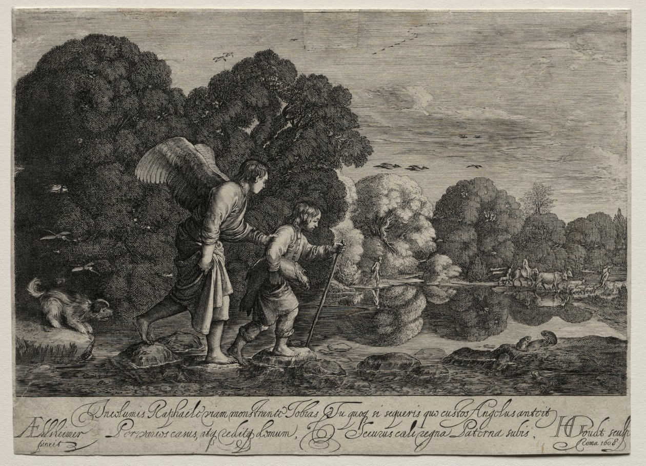 Tobias og engelen (liten tallerken) av Hendrik Goudt