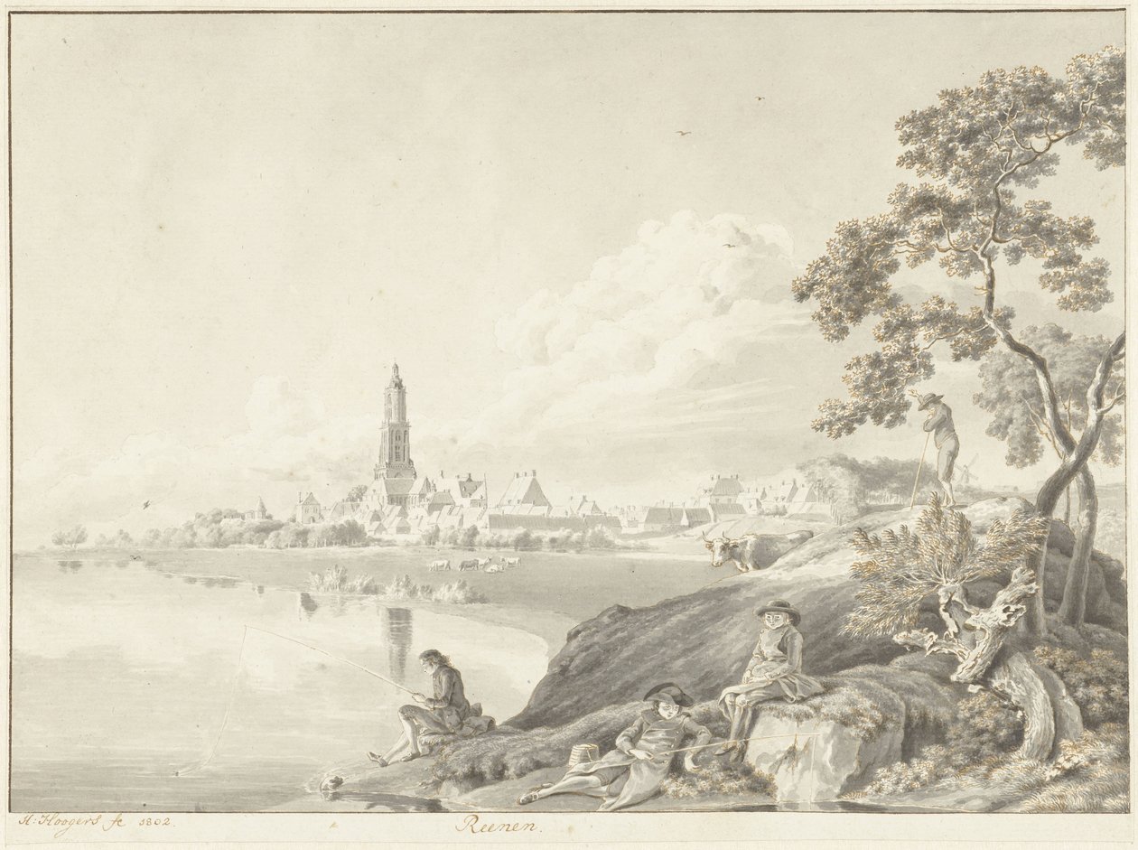 Utsikt over Rhenen Reenen (tittel på objekt) av Hendrik Hoogers