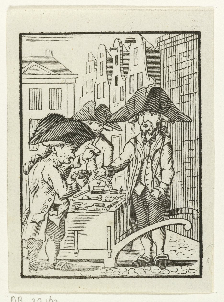 Gateselger bak en vogn med to kunder av Hendrik Numan