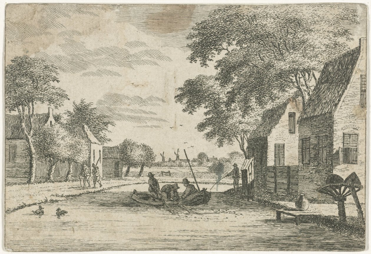 Utsikt over landsbyen med fiskere av Hendrik Roosing