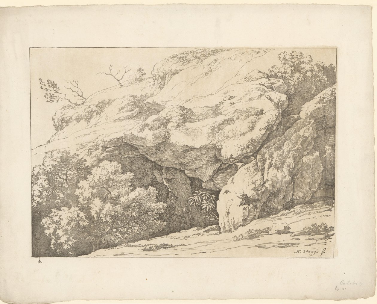 Steiner med busker Tentamina Lithographica (serietittel) Italienske landskap (serietittel) av Hendrik Voogd