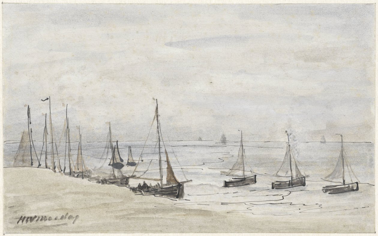 Fiskefingre på stranden av Hendrik Willem Mesdag