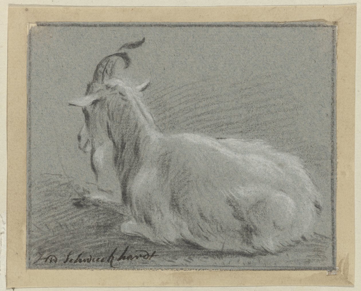 liggende geit av Hendrik Willem Schweickhardt (signed by artist)