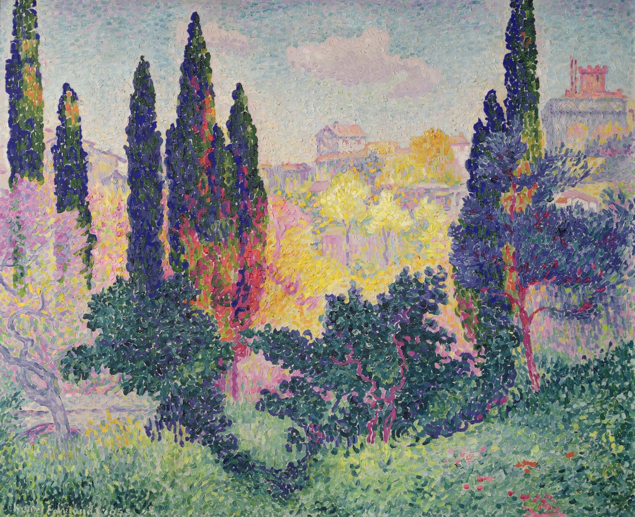 Sypressene i Cagnes, 1908 av Henri Edmond Cross