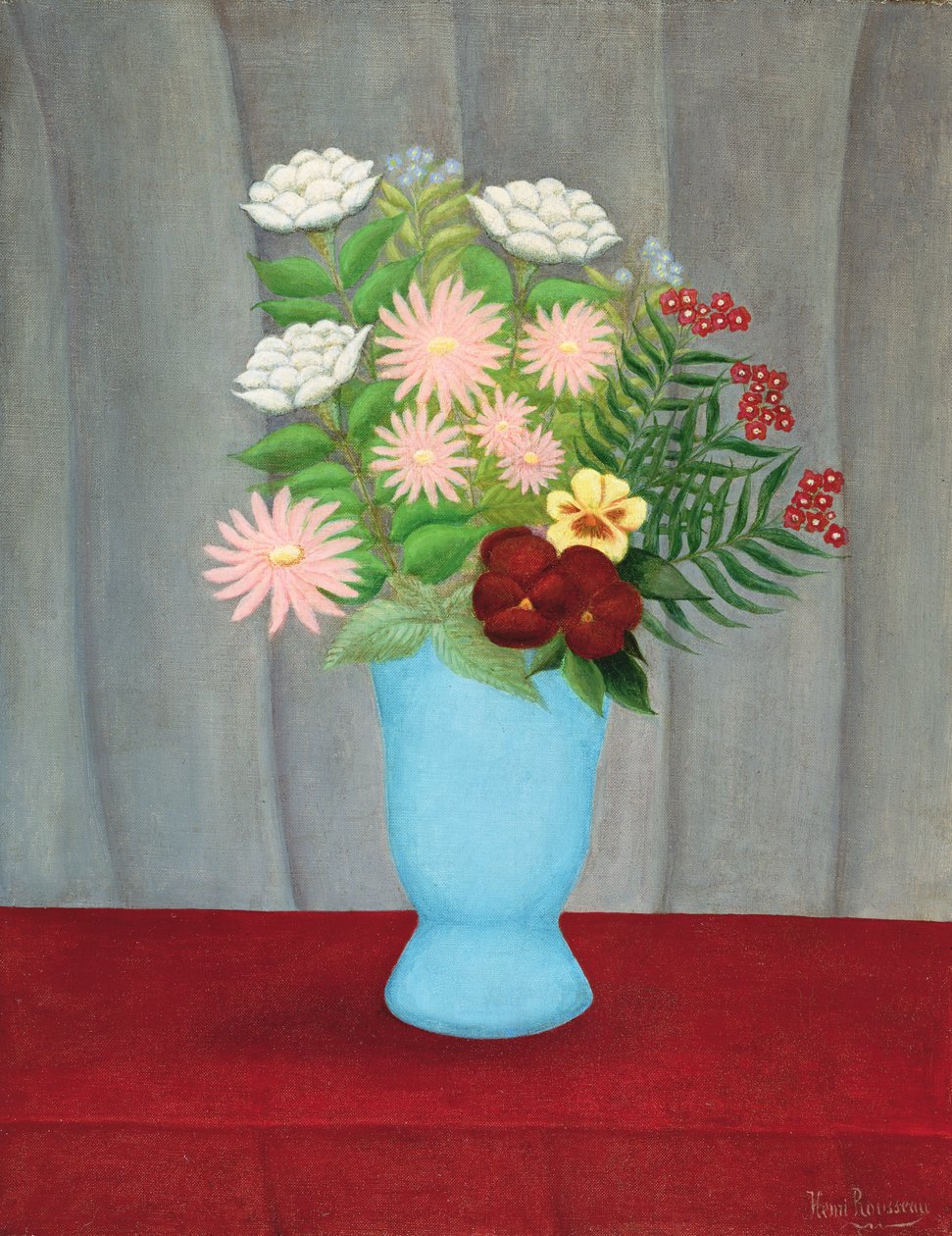 Stilleben av blomster i en blå vase av Henri Rousseau