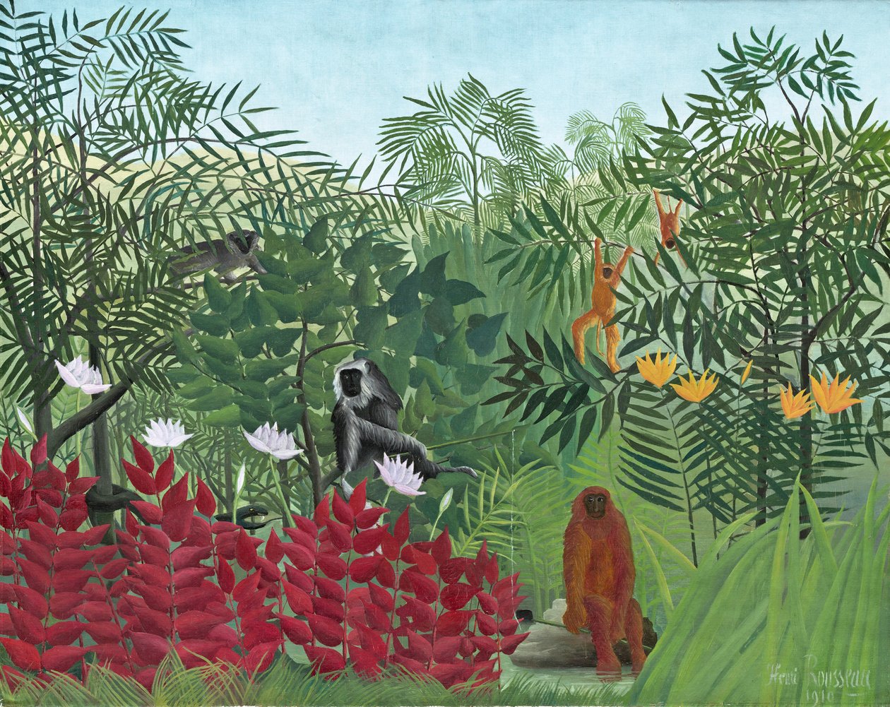 Tropisk skog med aper, 1910 av Henri Rousseau