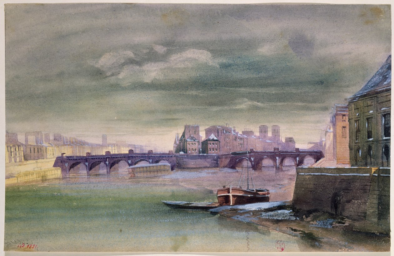 Pont-Neuf og Ile de la Cite, 1881 (wc på papir) av Henri Jean Baptiste Levis