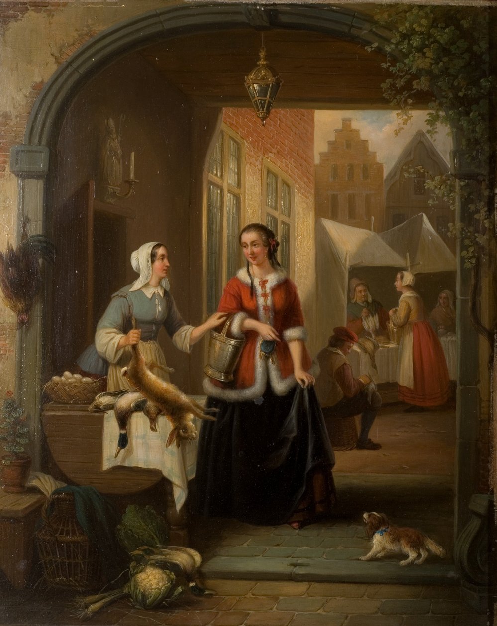 Nederlandsk markedsscene av Henri Joseph Gommarus Carpentero