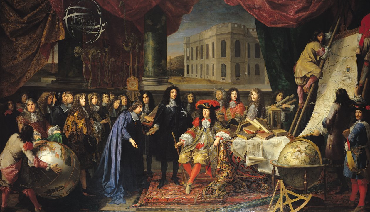 Jean-Baptiste Colbert (1619-1683) presenterer medlemmene av Royal Academy of Science for Louis XIV (1638-1715) ca. 1667 av Henri Testelin