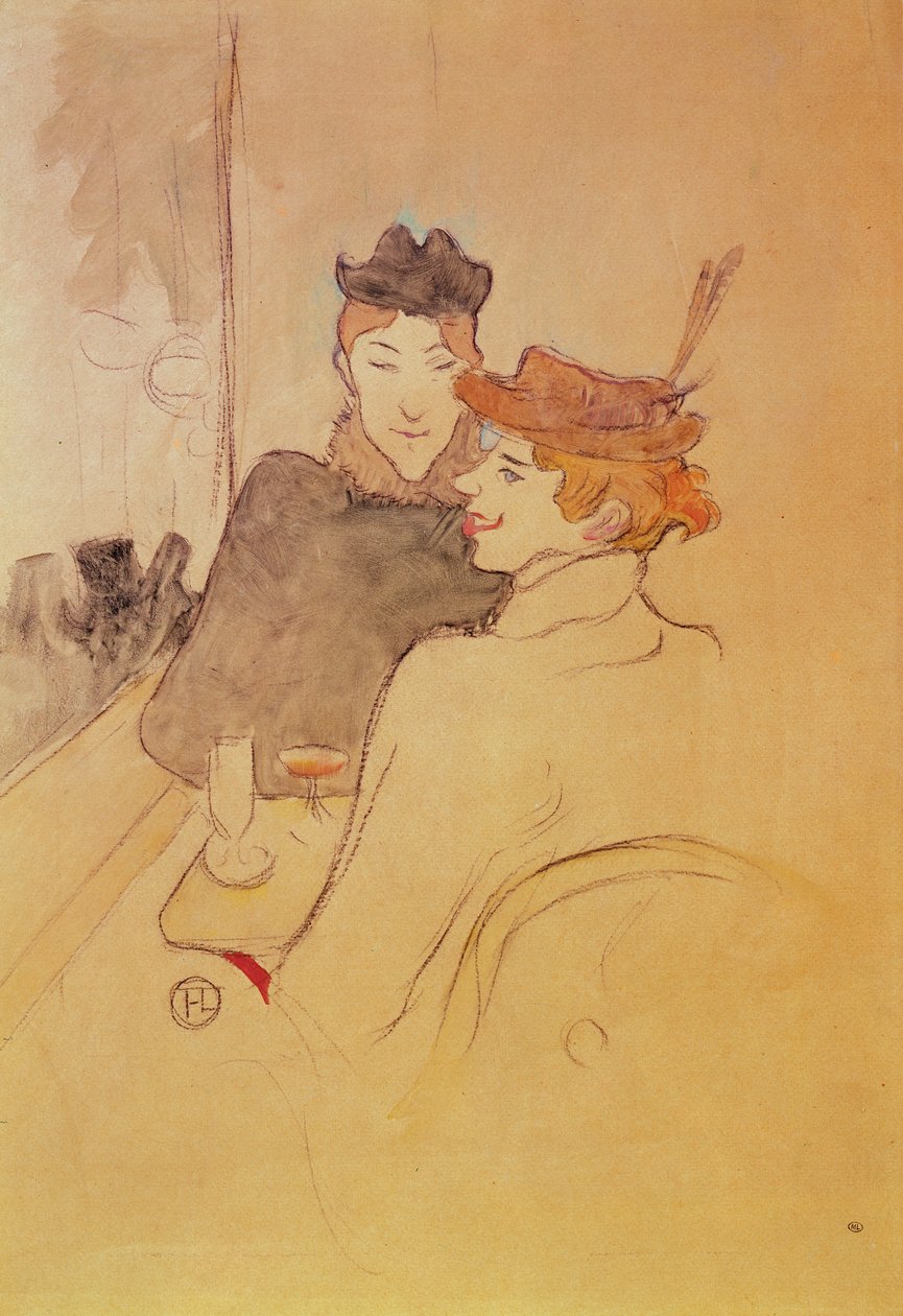 To kvinner sitter på en kafé (blyant og wc på kort) av Henri de Toulouse Lautrec