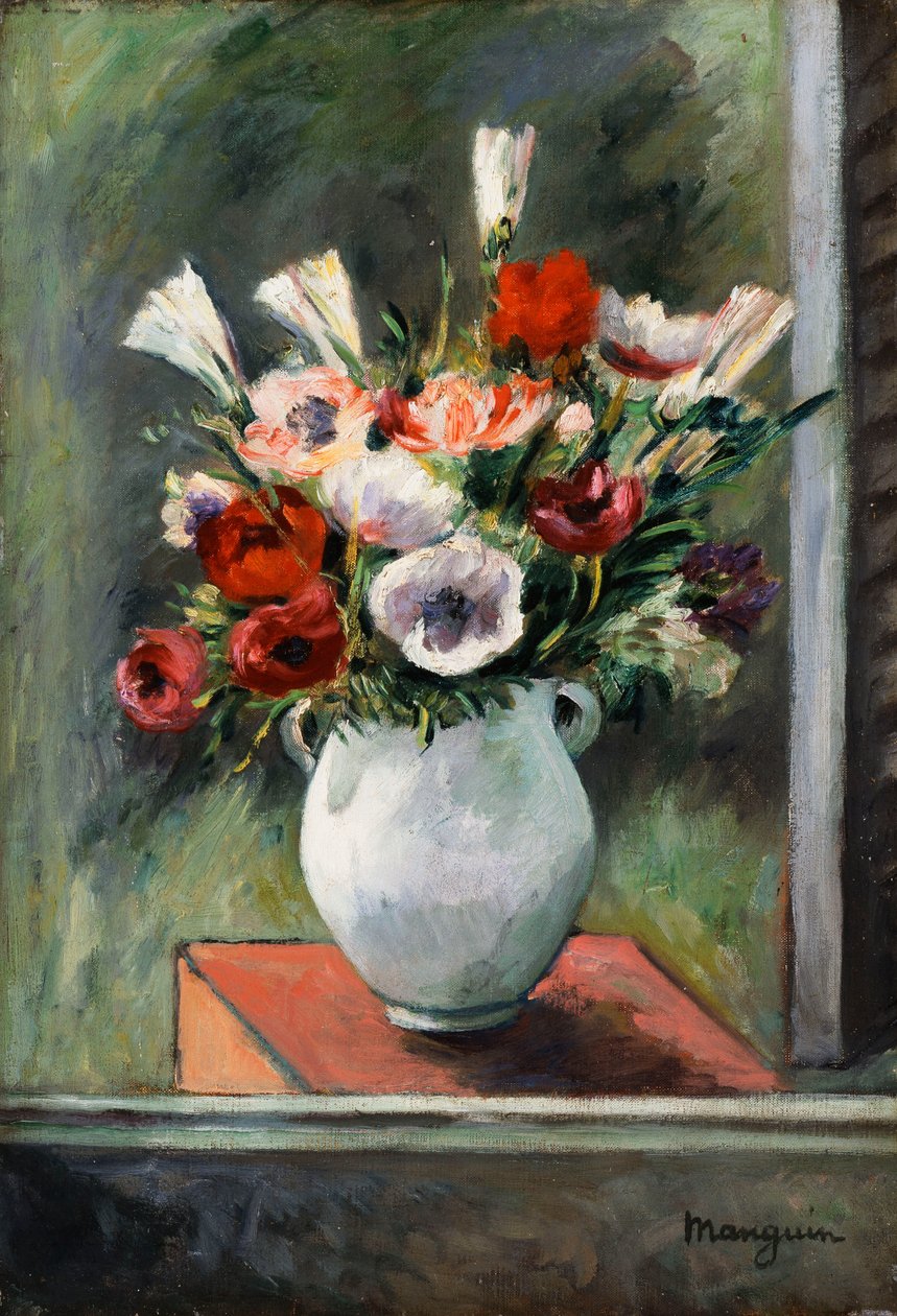 Anemoner i en hvit vase av Henri Charles Manguin