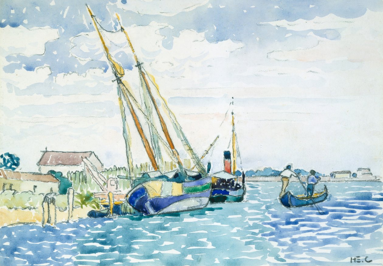 Marine Scene Boats nær Venezia, 1903. av Henri Edmond Cross