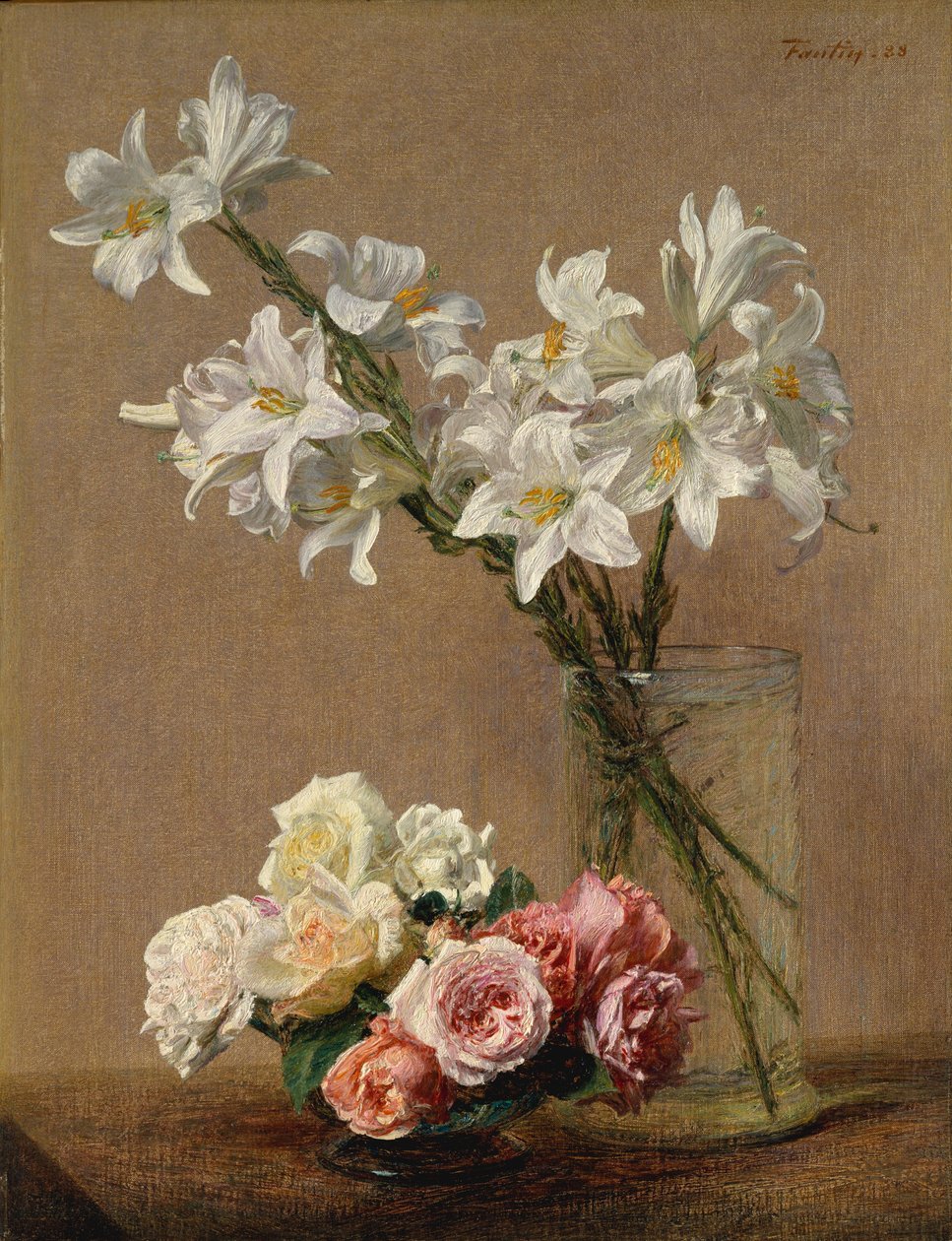 Roser og liljer, 1888. av Ignace Henri Jean Fantin Latour