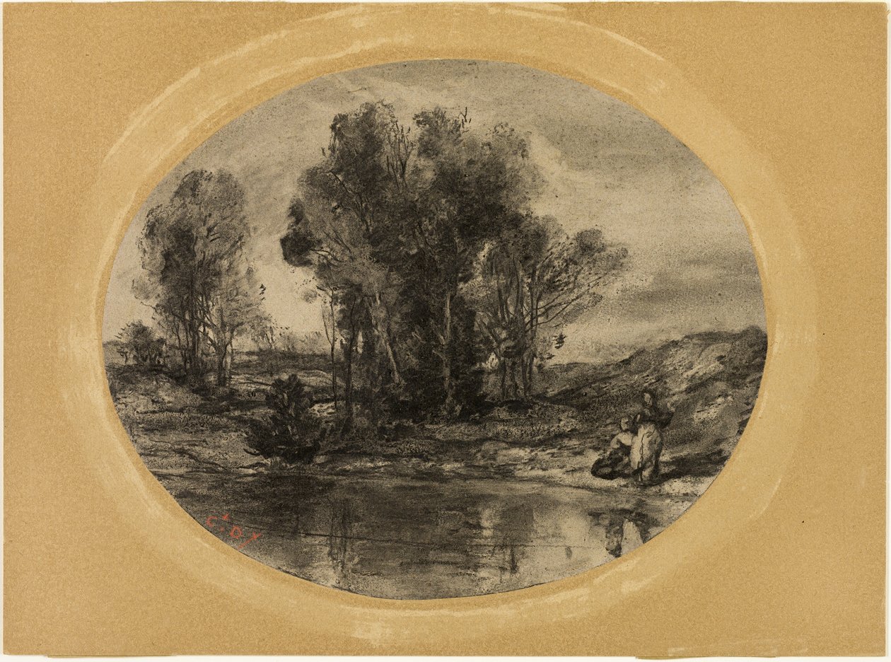 Figurer ved en dam av Henri Joseph Constant Dutilleux