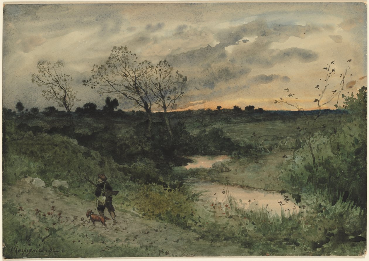 Dawn — Hunter with Dog av Henri Joseph Harpignies