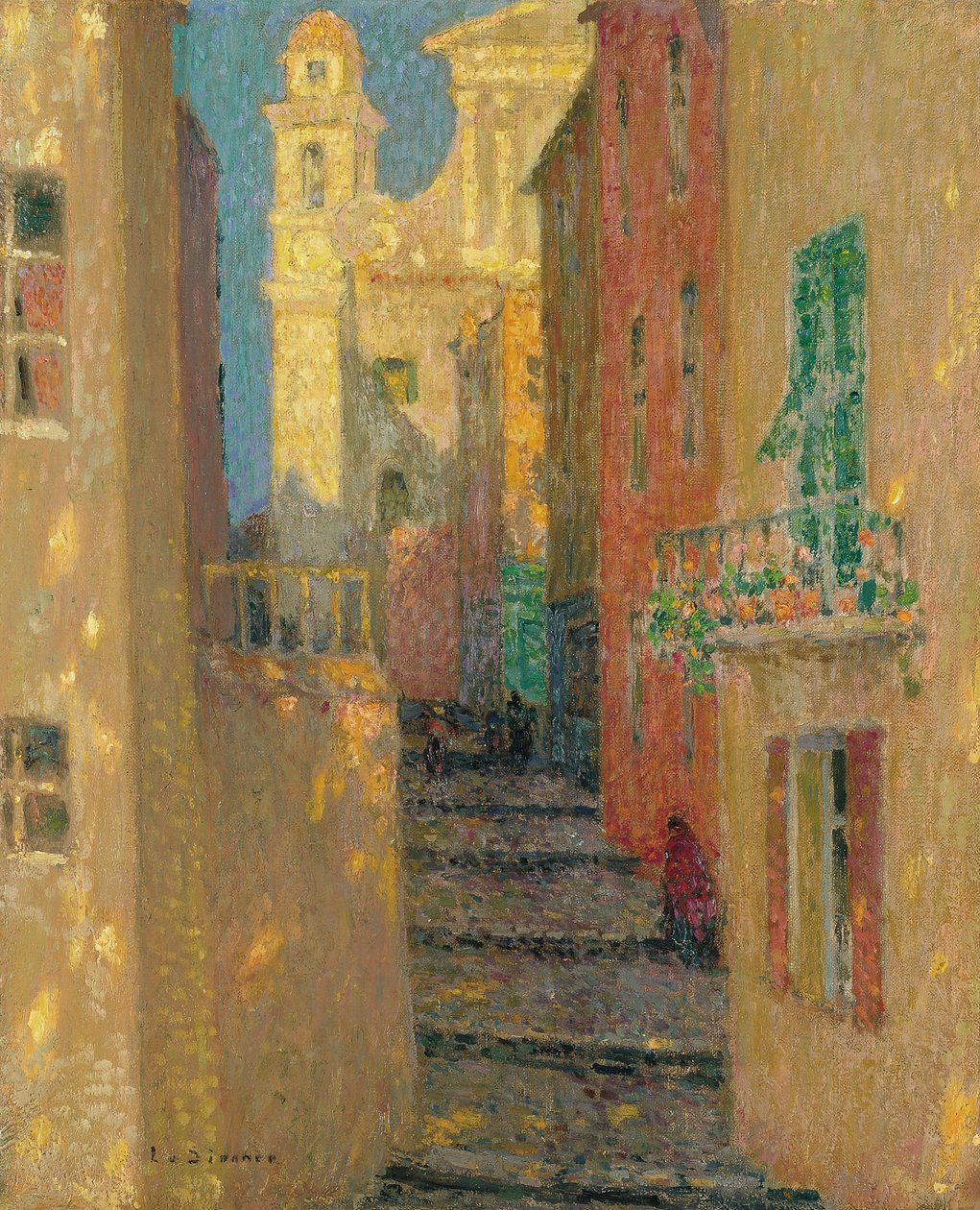 Rue de lEglise, Villefranche-sur-Mer, 1928 av Henri Le Sidaner
