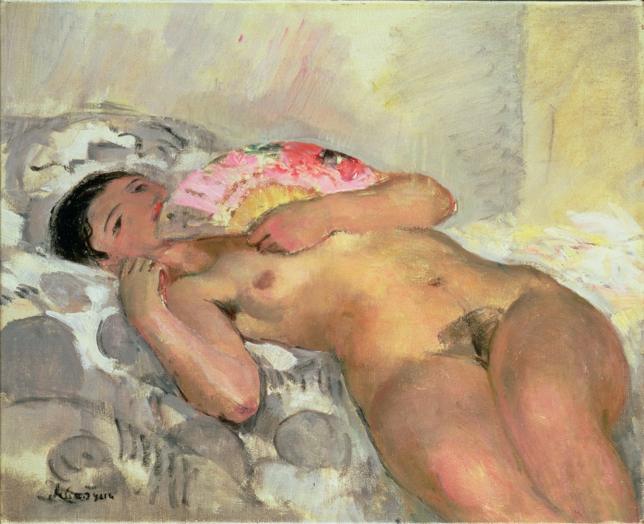 Naken kvinne med fan av Henri Lebasque