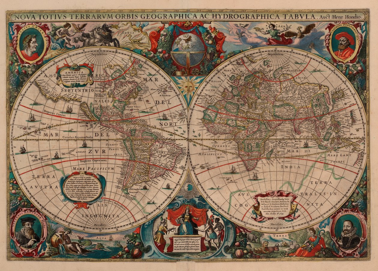 Nytt verdenskart og hydrografisk kart av Henricus Hondius II
