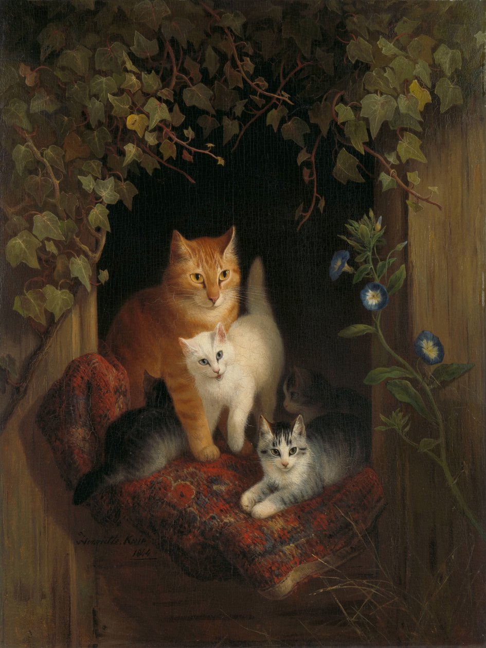 Katt med kattunger av Henriëtte Ronner