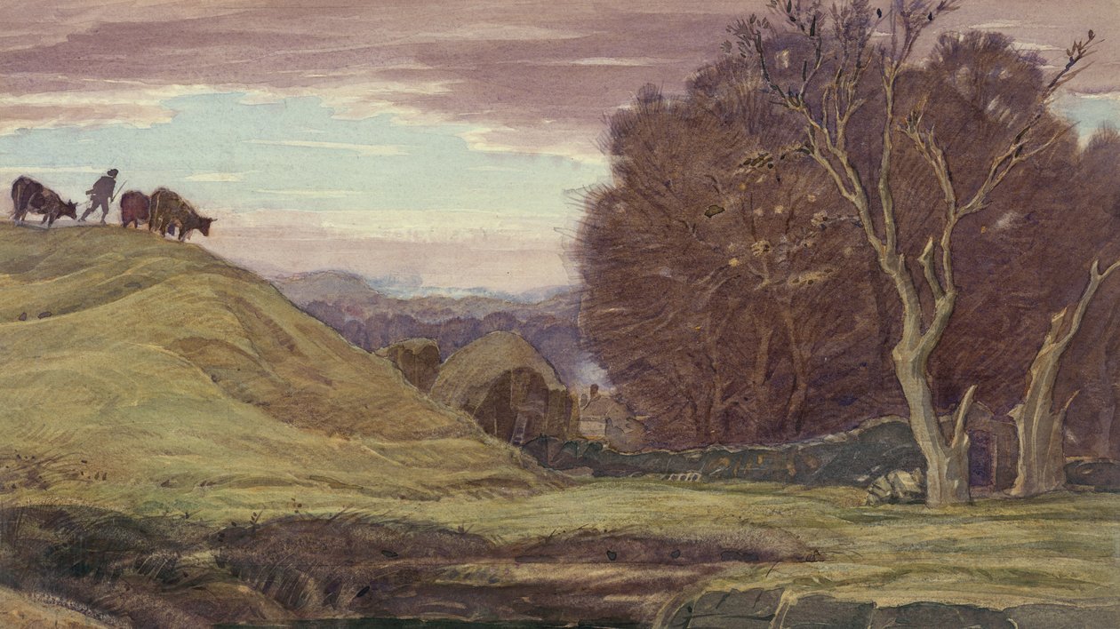 Walisisk pastorallandskap, ca. 1920 av Henry A. 1868 1940 Payne