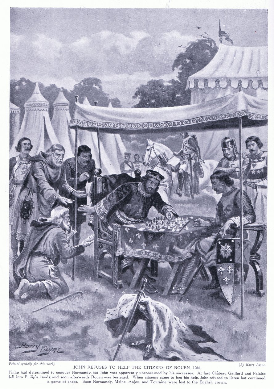 John nekter å hjelpe innbyggerne i Rouen AD1204, 1920-tallet av Henry A. Payne
