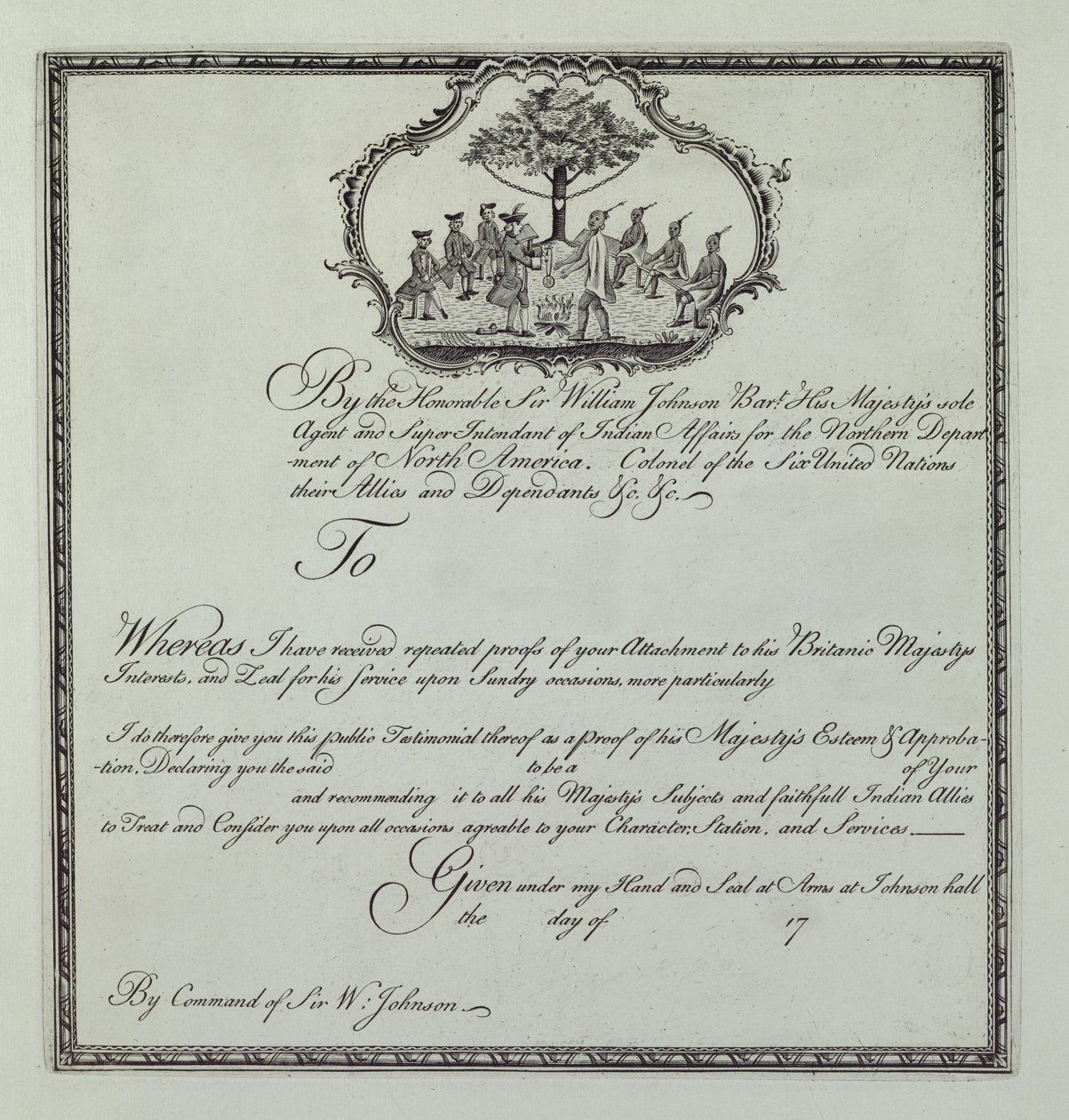 Sir William Johnsons Indian Testimonial, ca. 1770 (se også 192085) av Henry Dawkins
