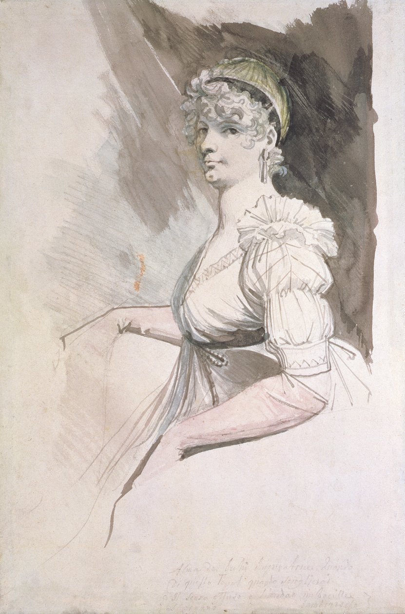 Portrett av fru Fuseli, ca. 1798 (wc over blyant på papir) av Johann Heinrich Füssli