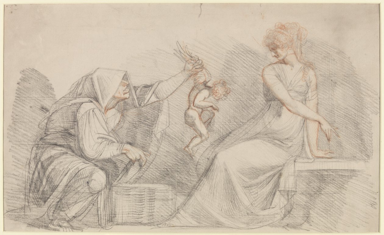 Salg av Cupids, ca. 1776 (rød og svart kritt med grafitt på papir) av Johann Heinrich Füssli