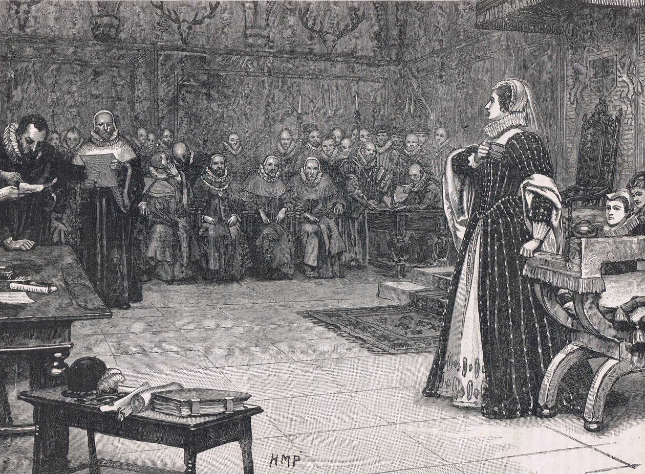 Rettssak mot Mary Queen of Scots i Fotheringay Castle 1586 av Henry Marriott Paget