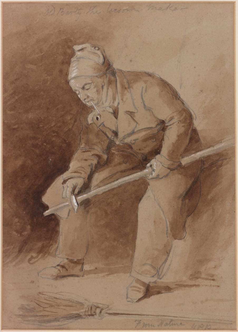 Gamle Barty the Besom Maker (bc, blyant og wc på papir) av Henry Perlee Parker