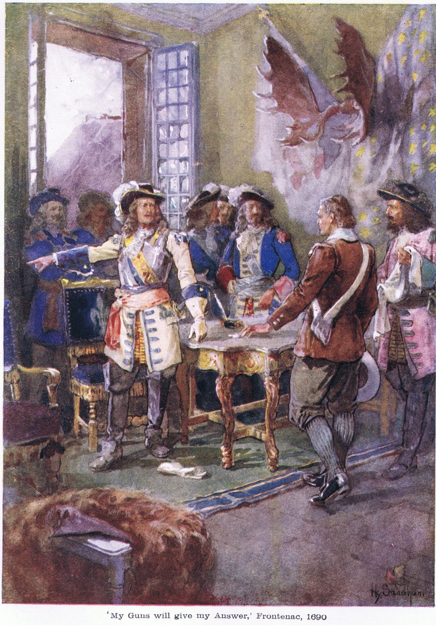 Våpenet mitt vil gi svaret mitt Frontenac, 1690, ca. 1920 av Henry Sandham
