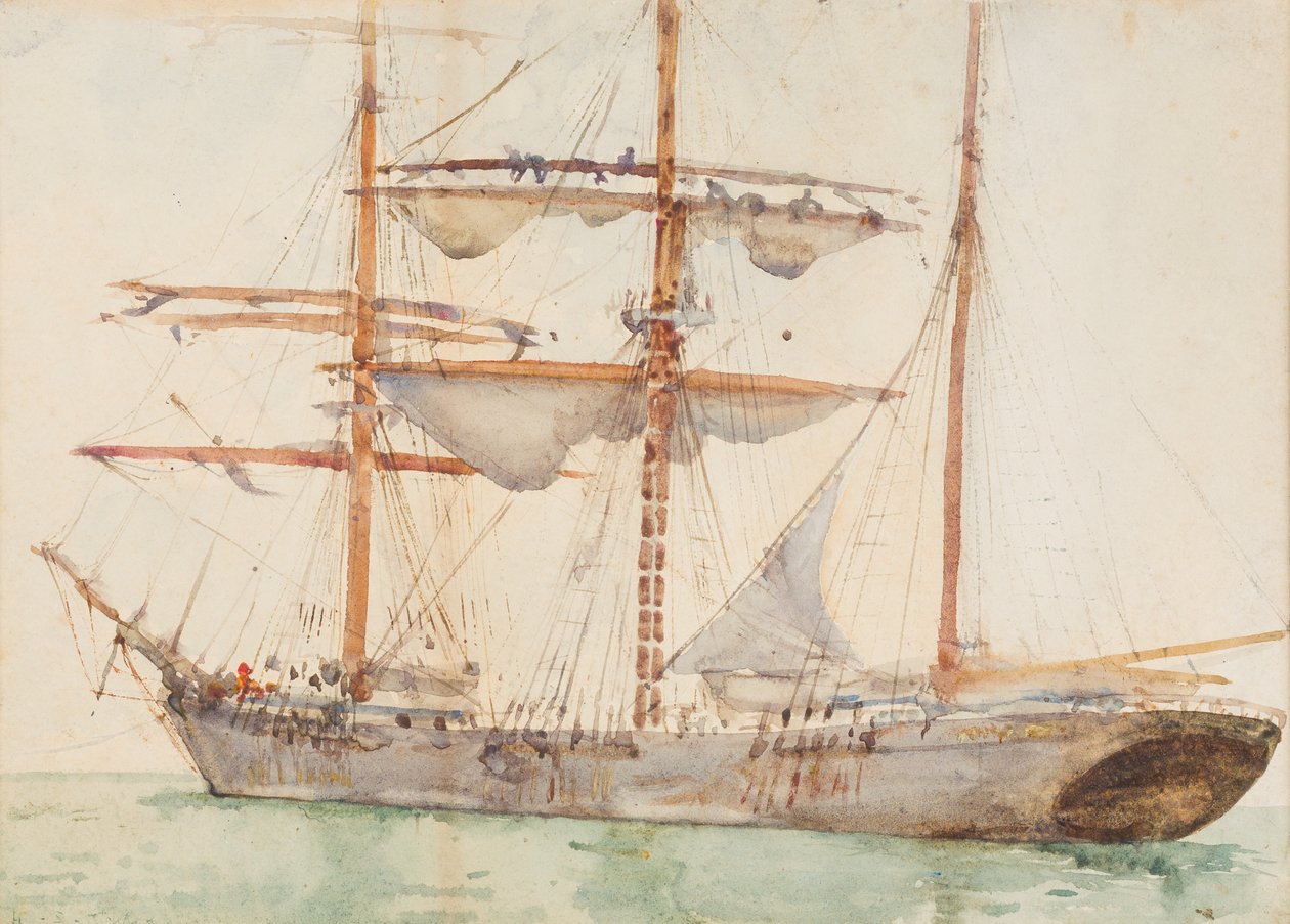 Barque at Anchor (wc på papir) av Henry Scott Tuke