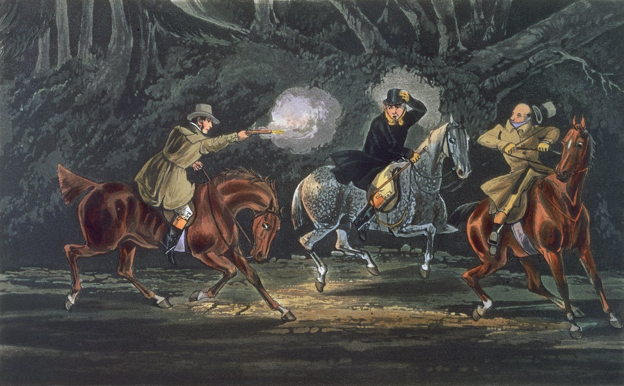 Stand and Deliver, aquatinted av E. Duncan, pub. 1851 av R. Ackermann (akvatint) av Henry Thomas Alken