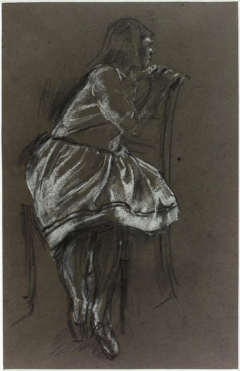 Jente sitter på en stol (kritt på papir) av Henry Tonks