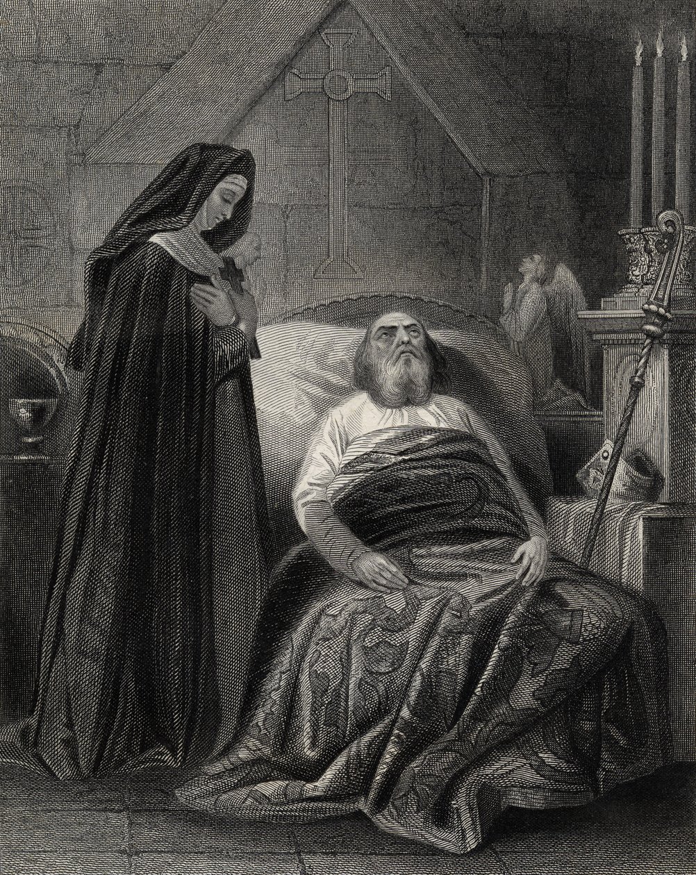 The Death of St. Patrick, gravert av J.Rogers av Henry Warren