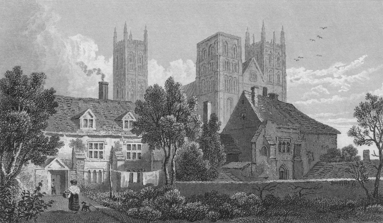Canterbury katedral. Kent, c1831 av Henry Adlard