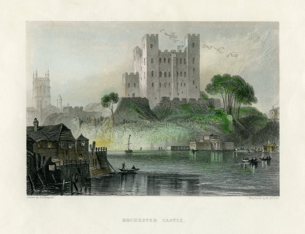 Rochester Castle, Kent, midten av 1800-tallet. av Henry Adlard