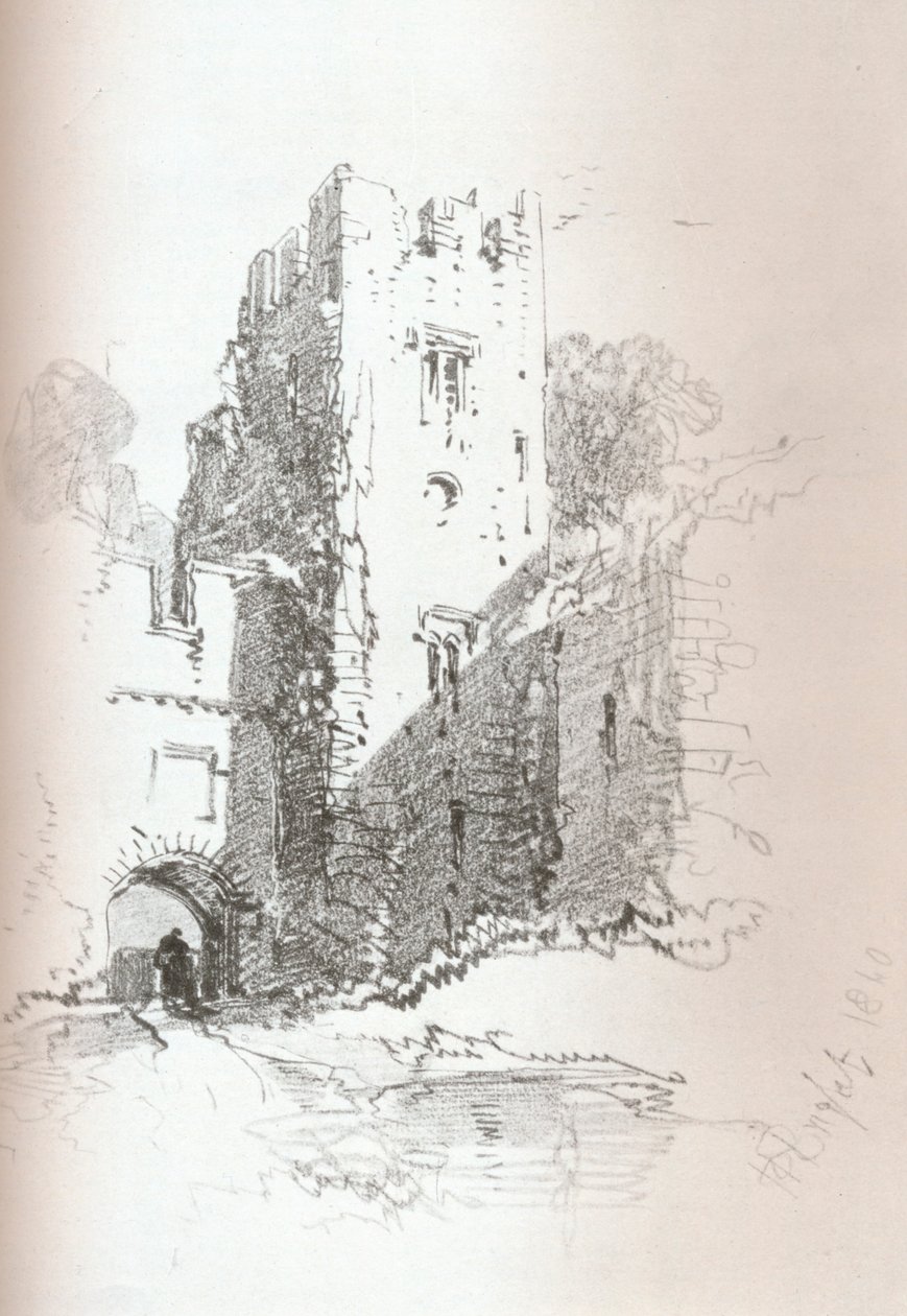 Crookston Castle, nær Paisley, 1840 av Henry Bright