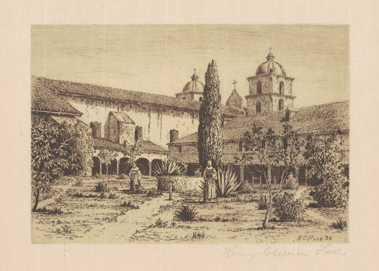 Garden, Mission Santa Barbara, 1888. av Henry Chapman Ford