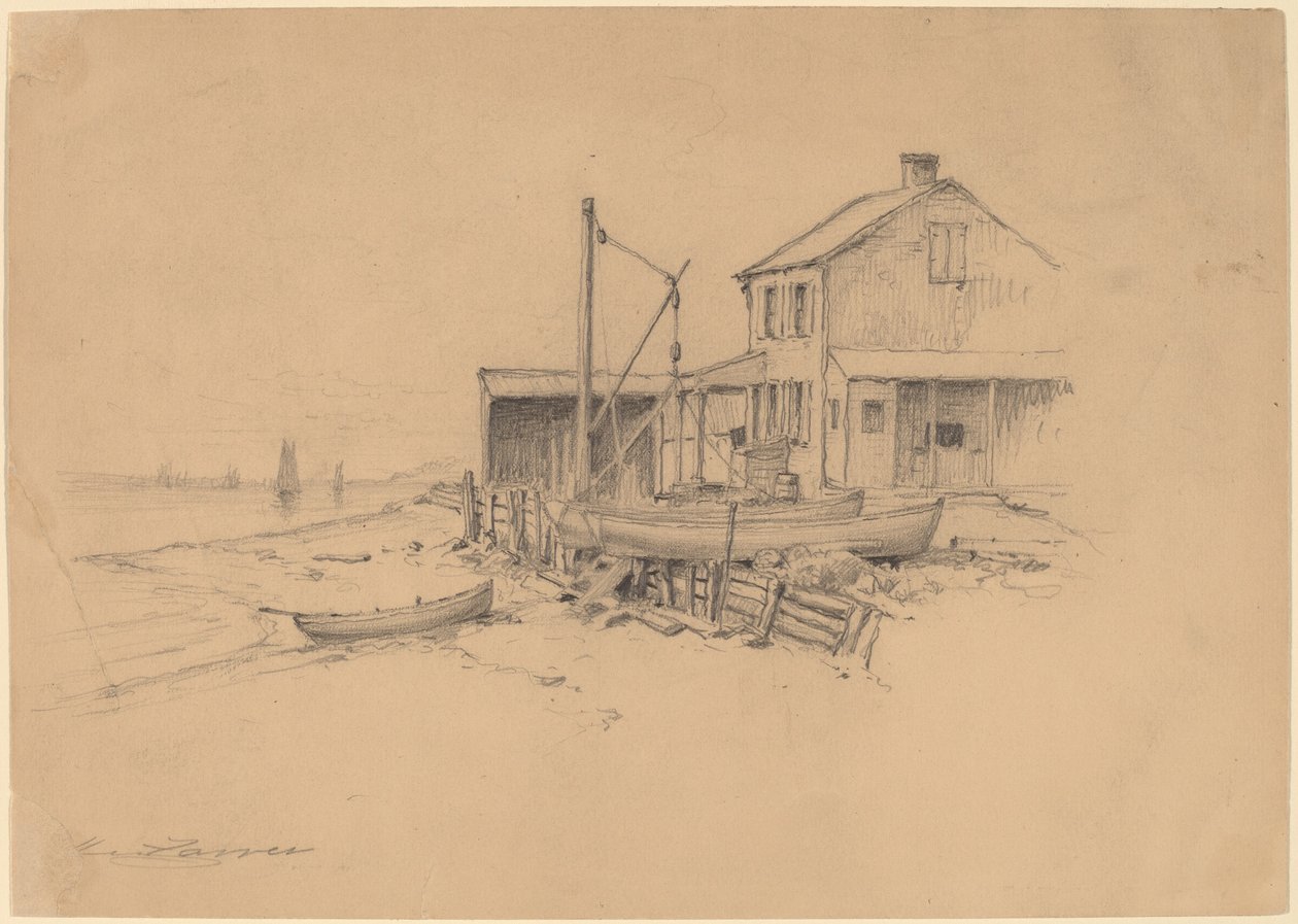 Fiskebåter og Shack av Henry Farrer